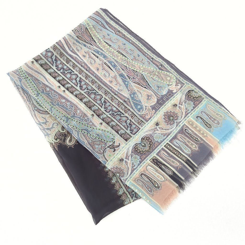 N エトロ ETRO スカーフ ストール シルク100% ペイズリー柄 イタリア製