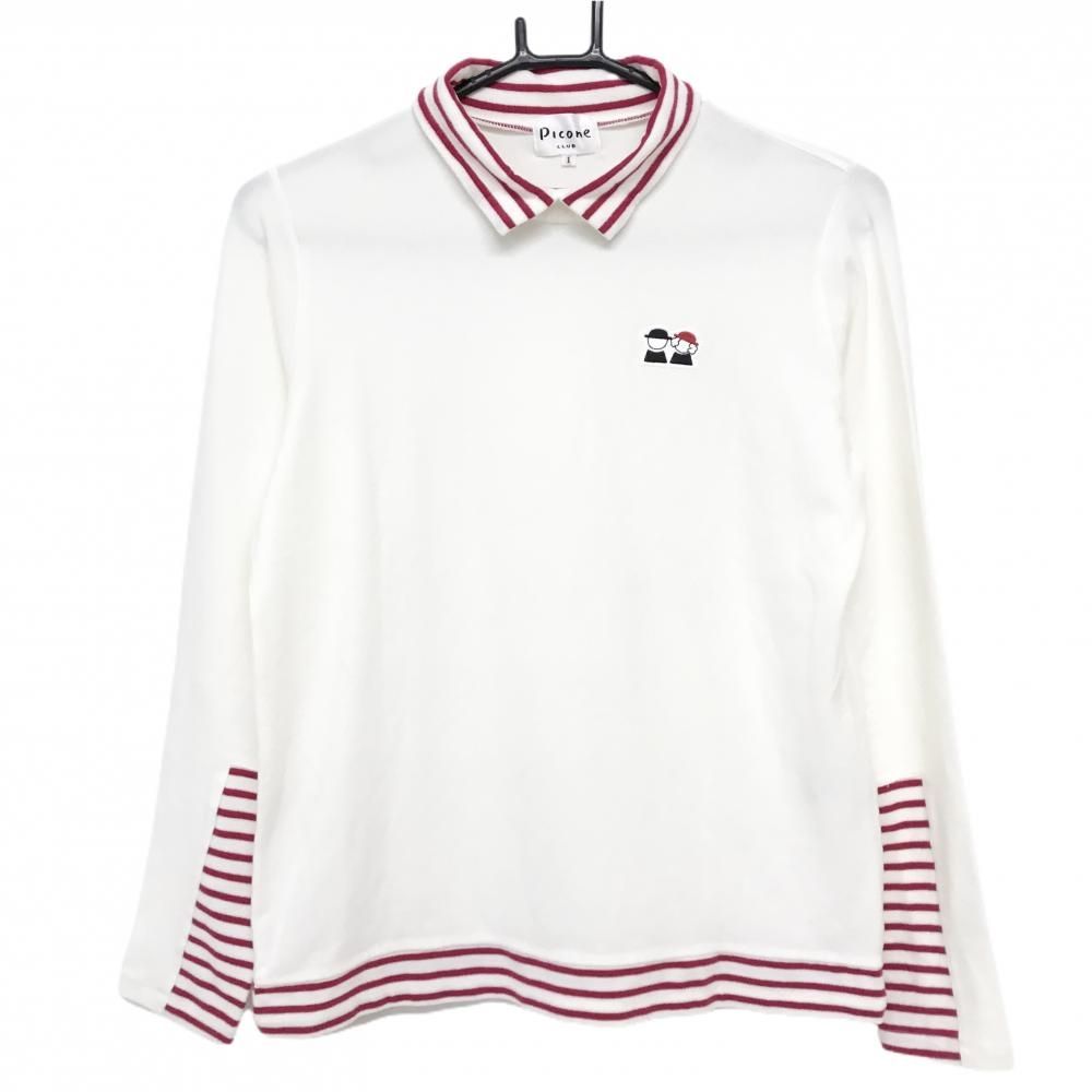美品】ピッコーネクラブ 長袖ハイネックシャツ 白×レッド ネック・袖口