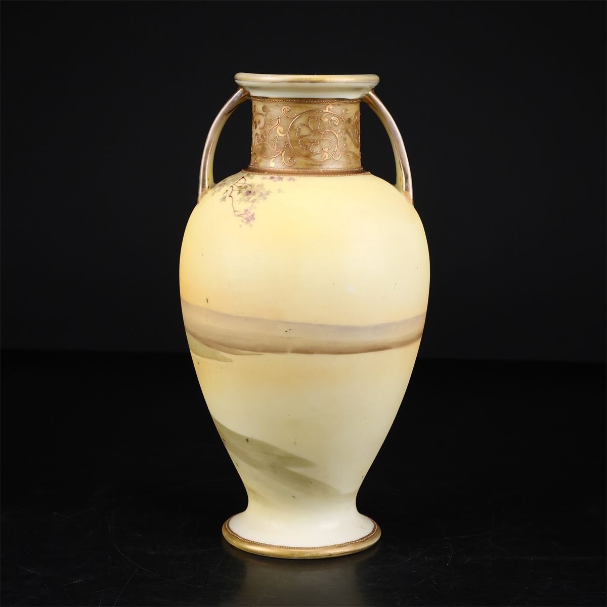 Noritake 【オールドノリタケ】 豪華金彩山水文 双耳 花瓶 高21