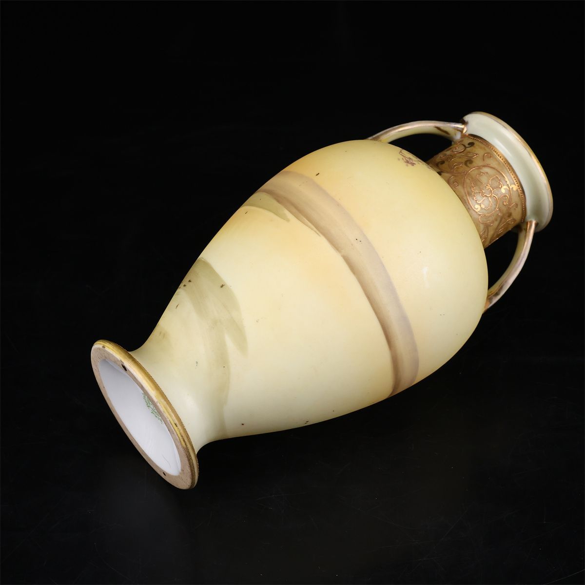 Noritake 【オールドノリタケ】 豪華金彩山水文 双耳 花瓶 高21