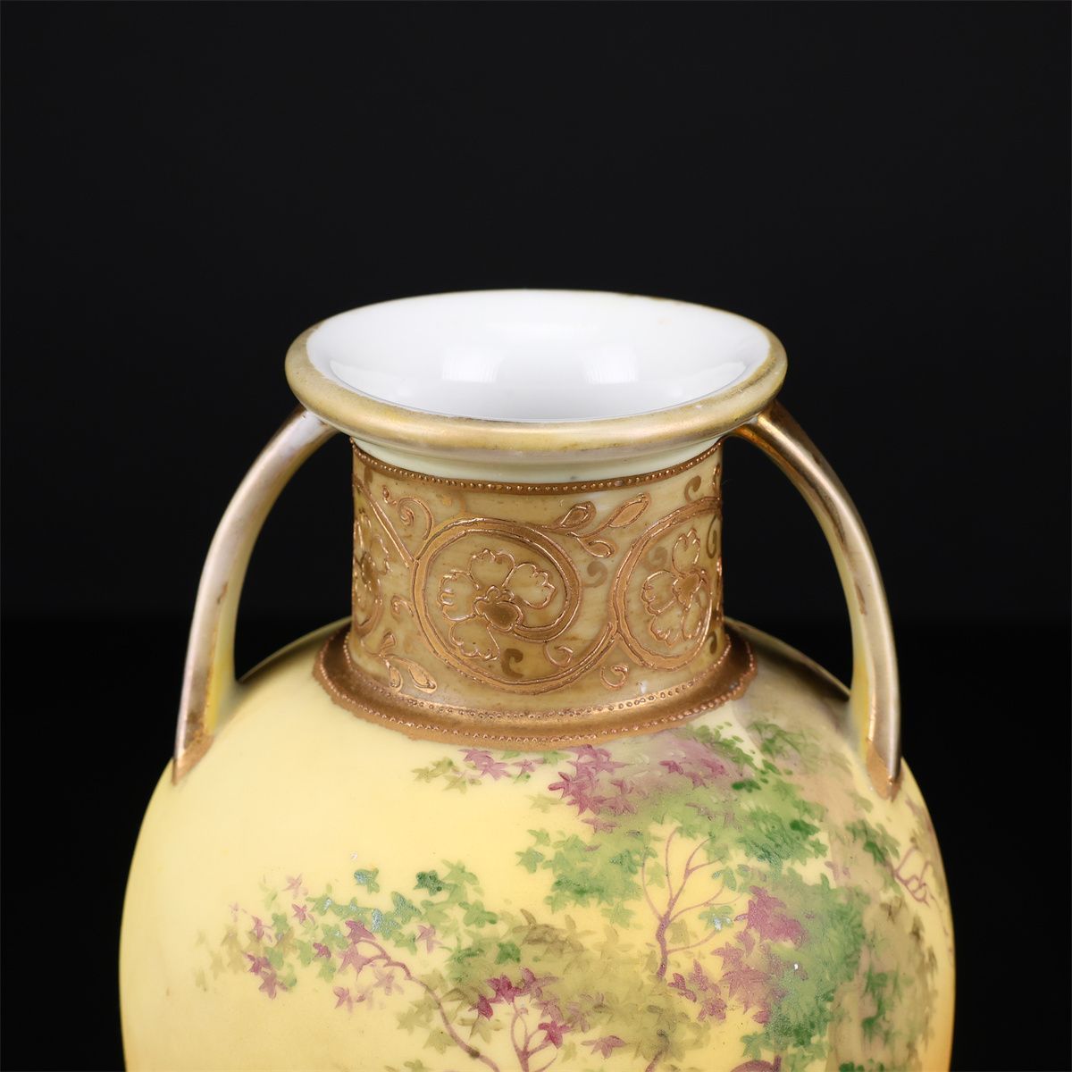 Noritake 【オールドノリタケ】 豪華金彩山水文 双耳 花瓶 高21