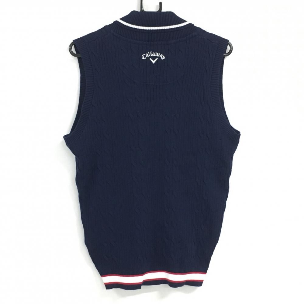 キャロウェイ ニットベスト ネイビー ケーブル編み ショールカラー