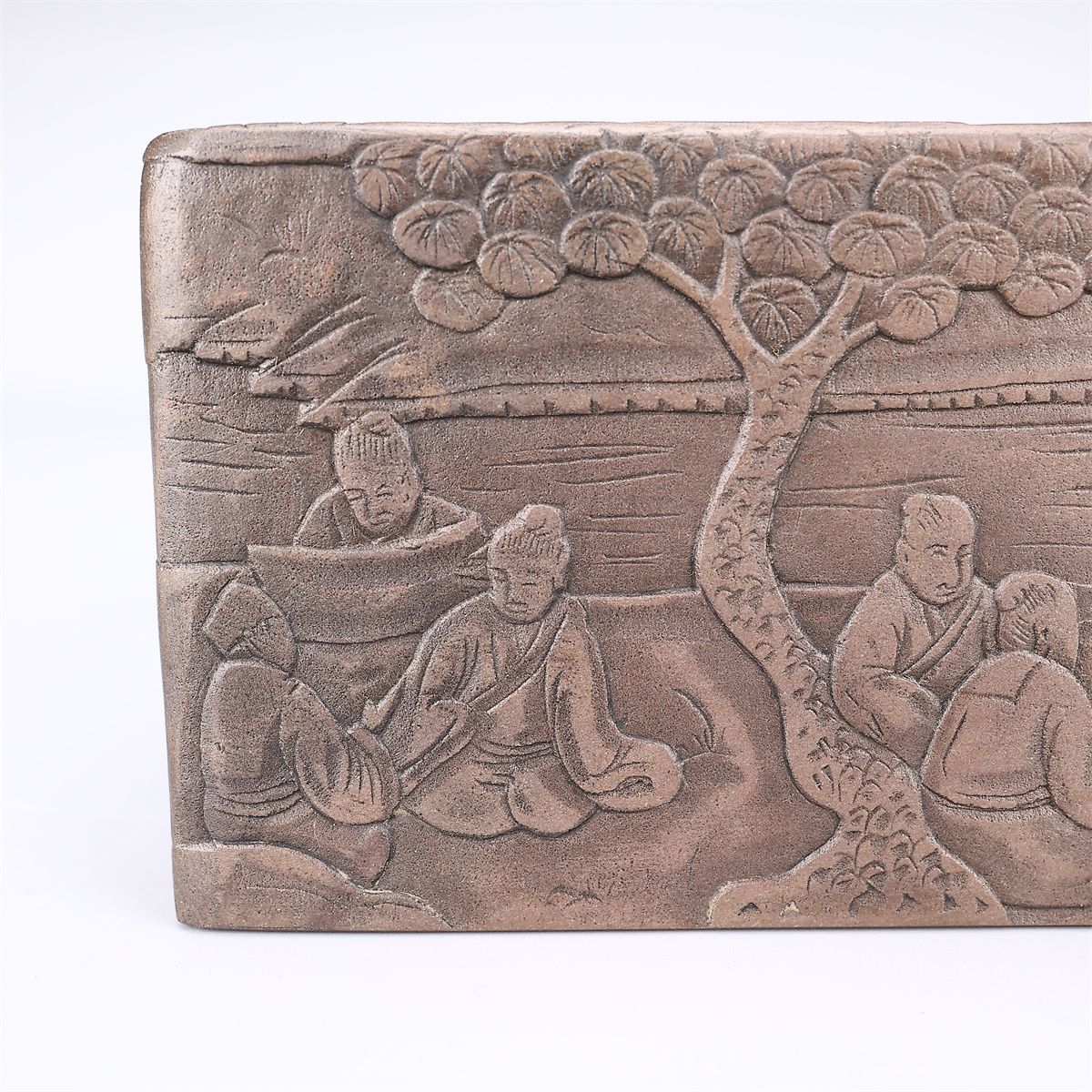 唐物 【清代】 然端渓石製 書道具 端渓硯 山水人物紋硯 高5㎝ 幅10×6.5