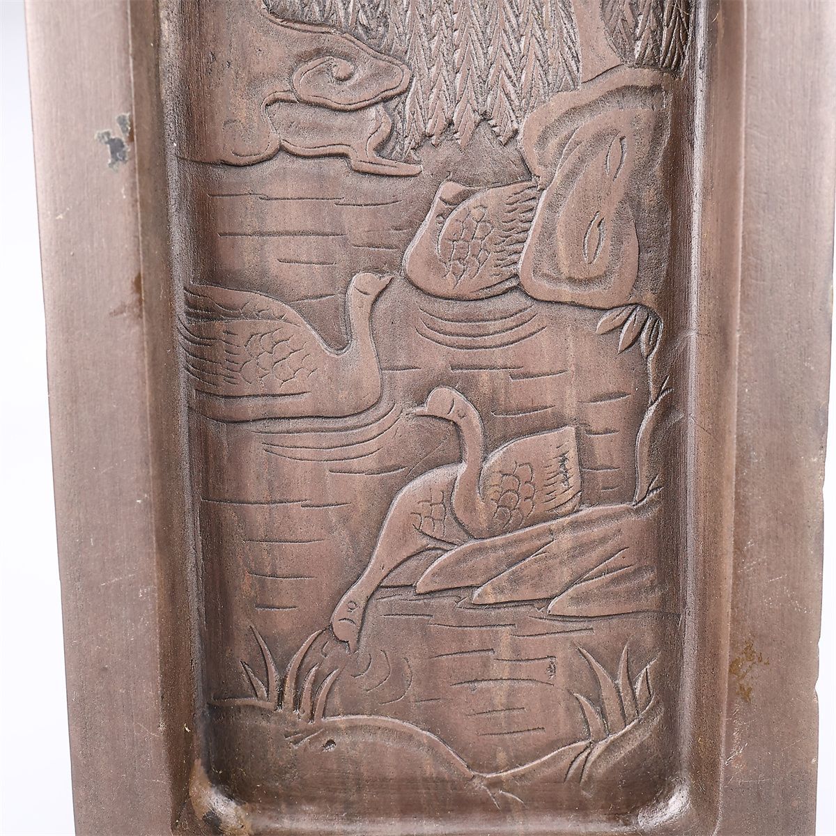 唐物 【清代】 然端渓石製 書道具 端渓硯 山水人物紋硯 高5㎝ 幅10×6.5