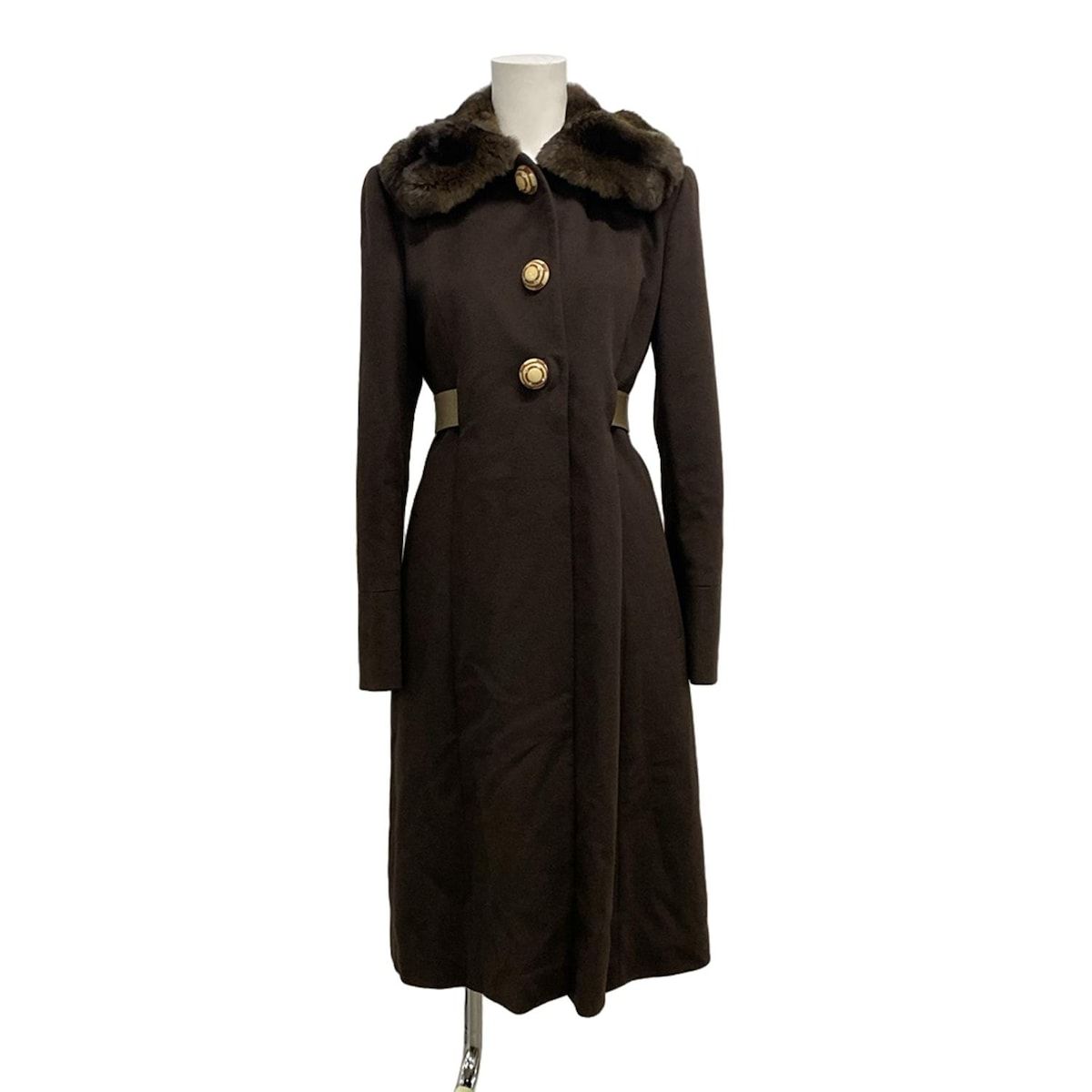 美品✨FENDI フェンディ 襟ファー ロングコート ベルト M ブラウン 38