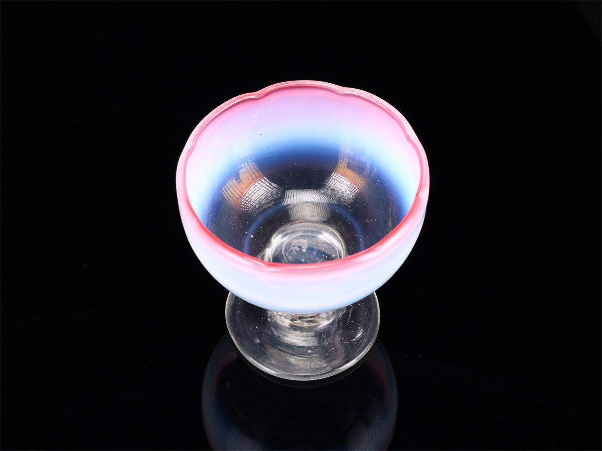 デザートグラス 氷コップ 色ガラス 輪花 ウランガラス 色絵付 明治