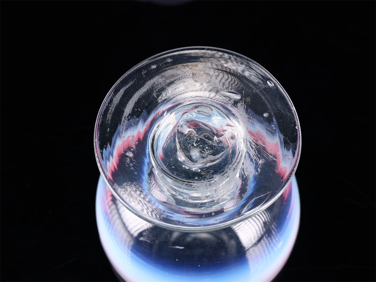 明治大正期 【ウランガラス】 乳白赤縁輪花 氷コップ 3点セット／本物