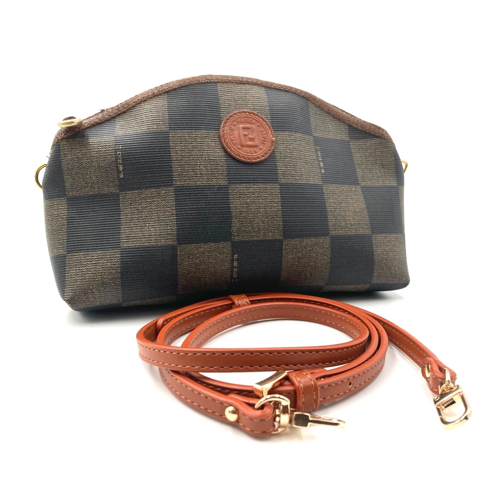 【良品】フェンディ　ショルダーバッグ　ポシェット　レザー　キャンバス　ペカン柄 FENDI フェンディ ペカン 2way ポシェット ショルダーバッグ ポーチ