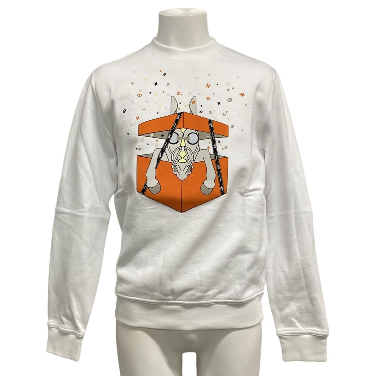 HERMES(エルメス) トレーナー サイズXS メンズ美品  - 白×オレンジ×マルチ 長袖/2024SS コットン