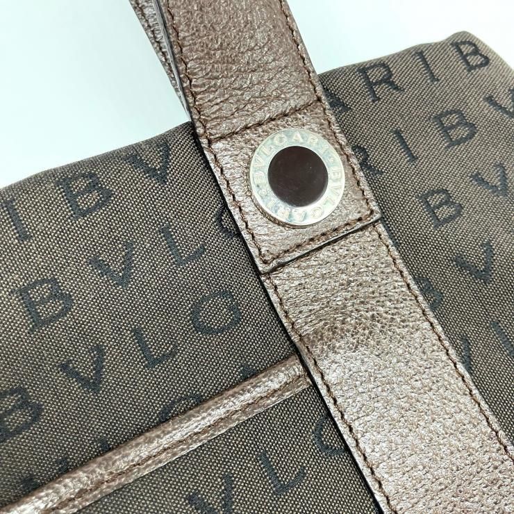 BVLGARI ロゴマニア キャンバス レザー トートバッグ ハンドバッグ