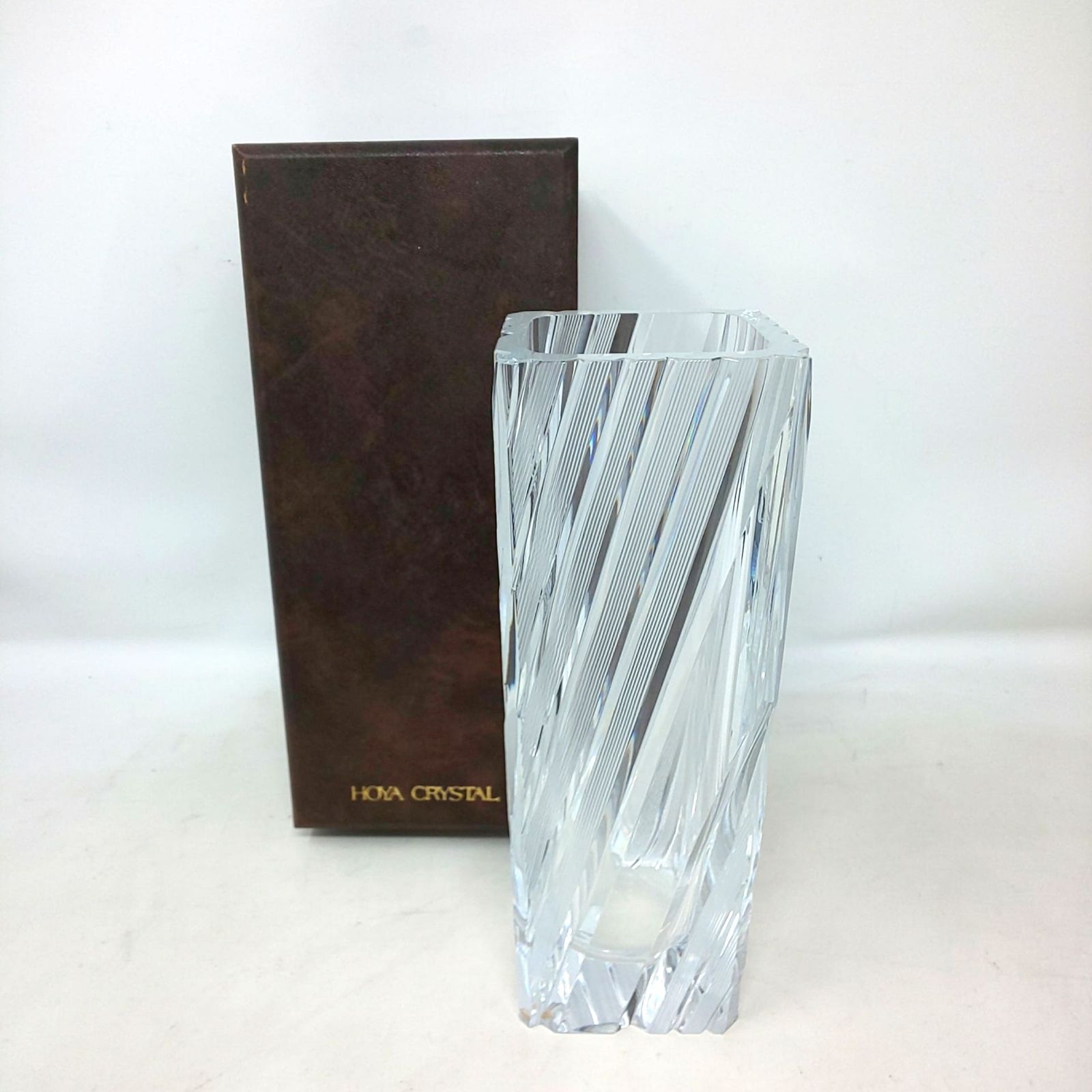 1415B-04 HOYA クリスタルガラス 花瓶 花器 フラワーベース 角型