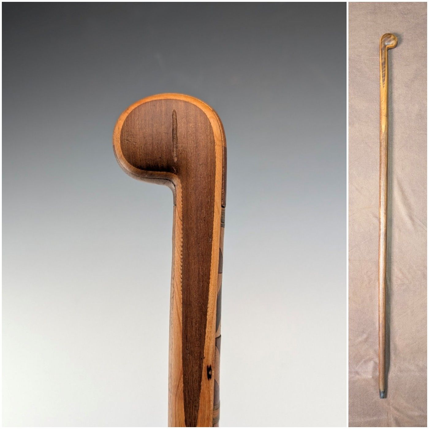 20世紀前半 ブラウン＆タン 寄木ロンデルハンドル ステッキ 杖 89cm