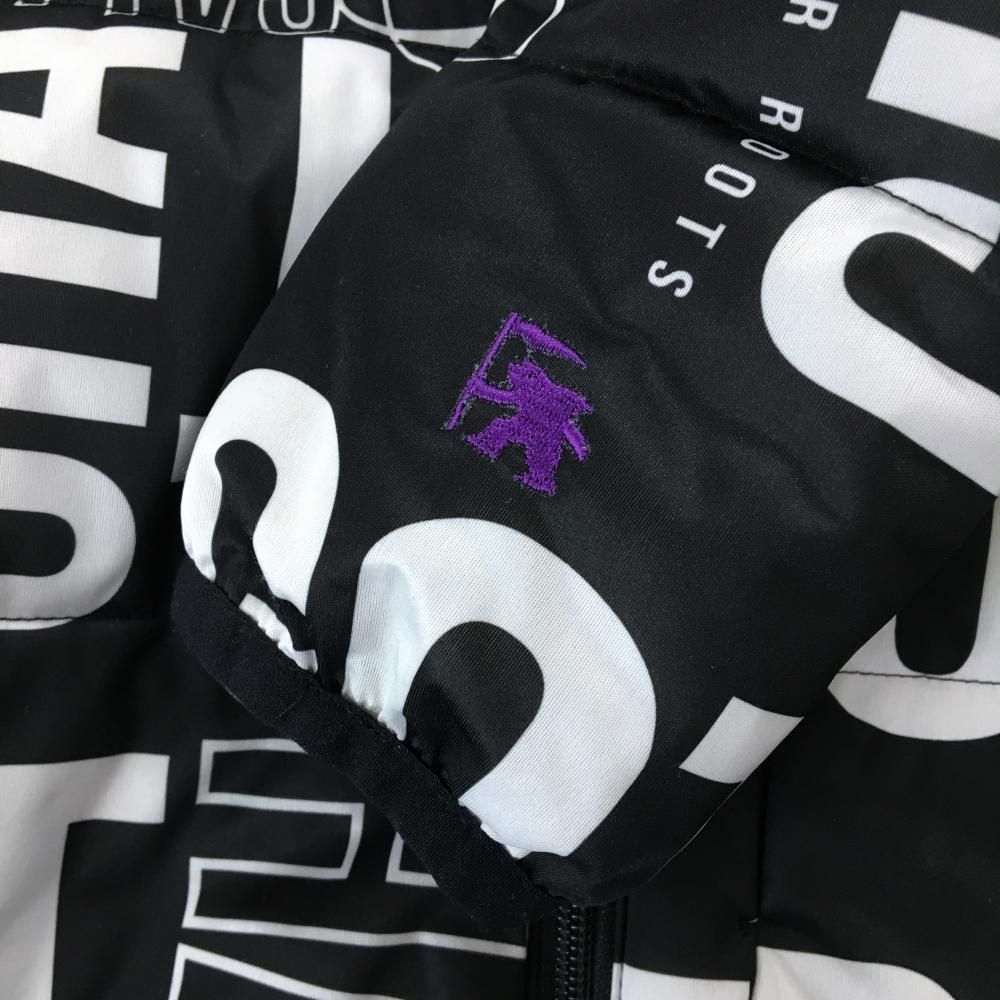 ガッチャゴルフ 中綿ジャケット 黒×白 ロゴ総柄 ネック内側起毛 メンズ