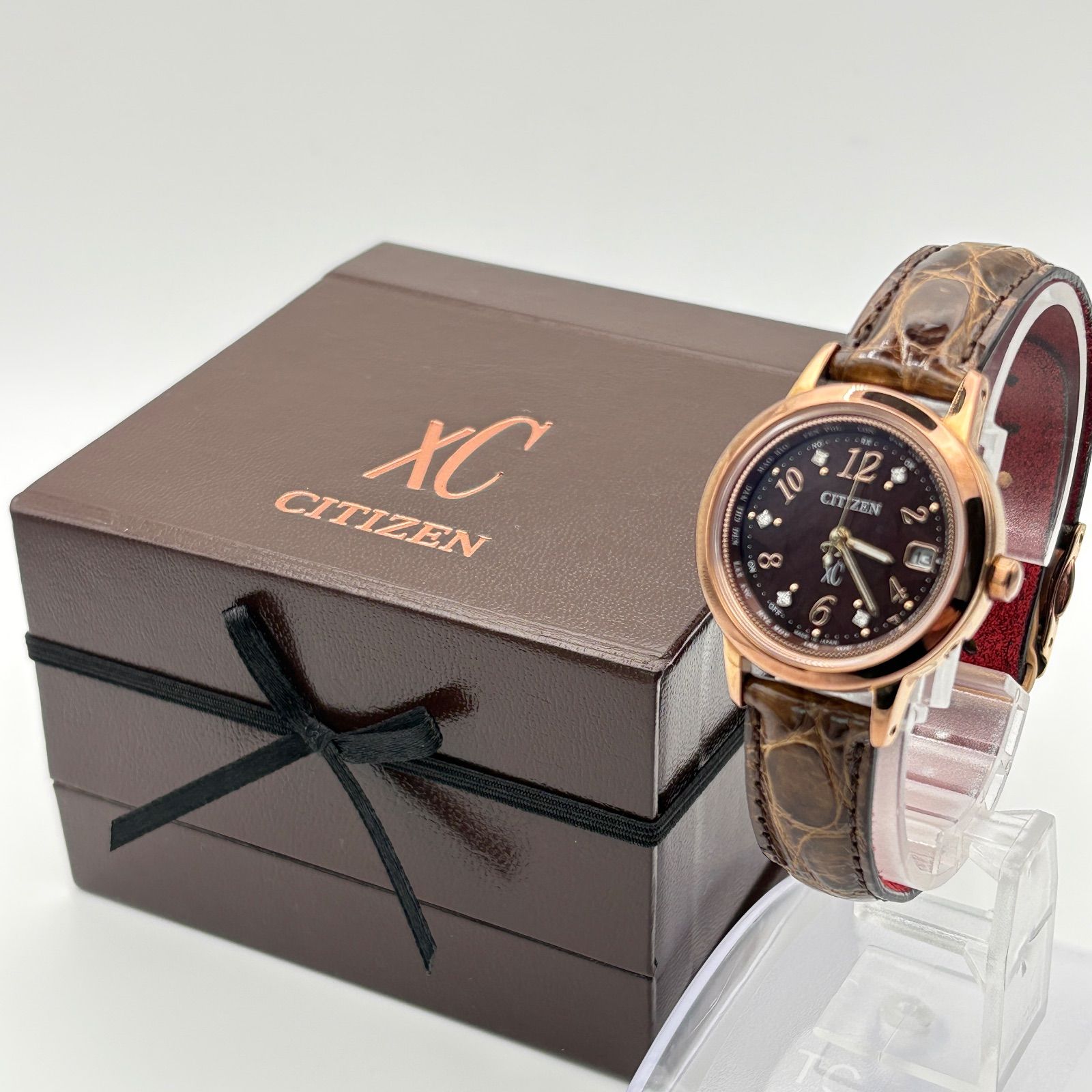 美品】シチズン クロスシー 電波時計 クロコ レザーベルト 定価8万 美