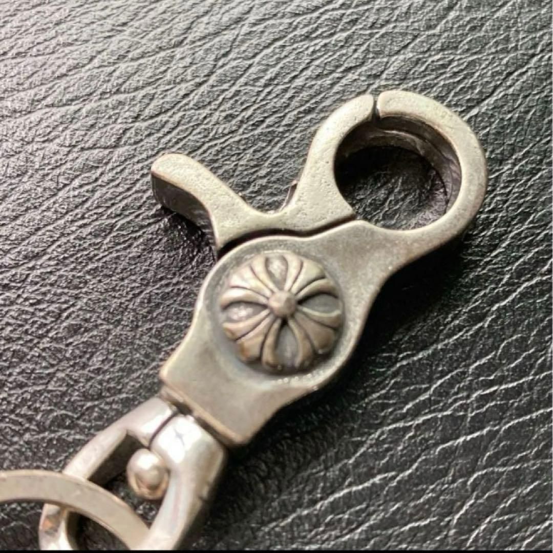 シルバー925刻印キーチェーン キーリングカラビナ【匿名配送】ポーチクロス付 キーフック キーホルダ クロスデザイン メンズアクセサリー クリップ