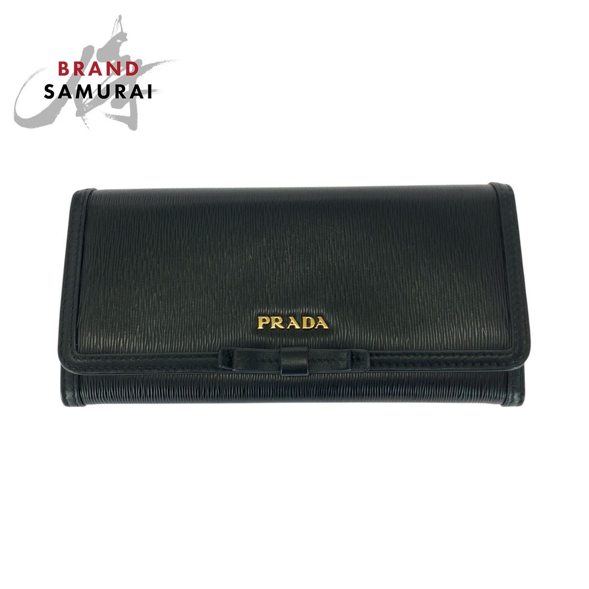 美品 PRADA プラダ ブラック 黒 ゴールド金具 レザー 長財布 ロング 