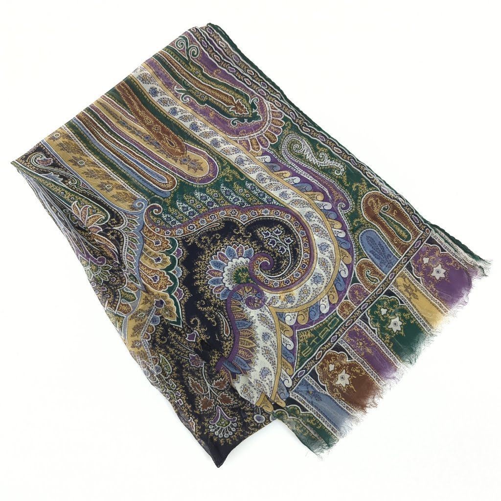 P エトロ ETRO スカーフ ストール シルク100% ペイズリー柄 緑 紫 美品