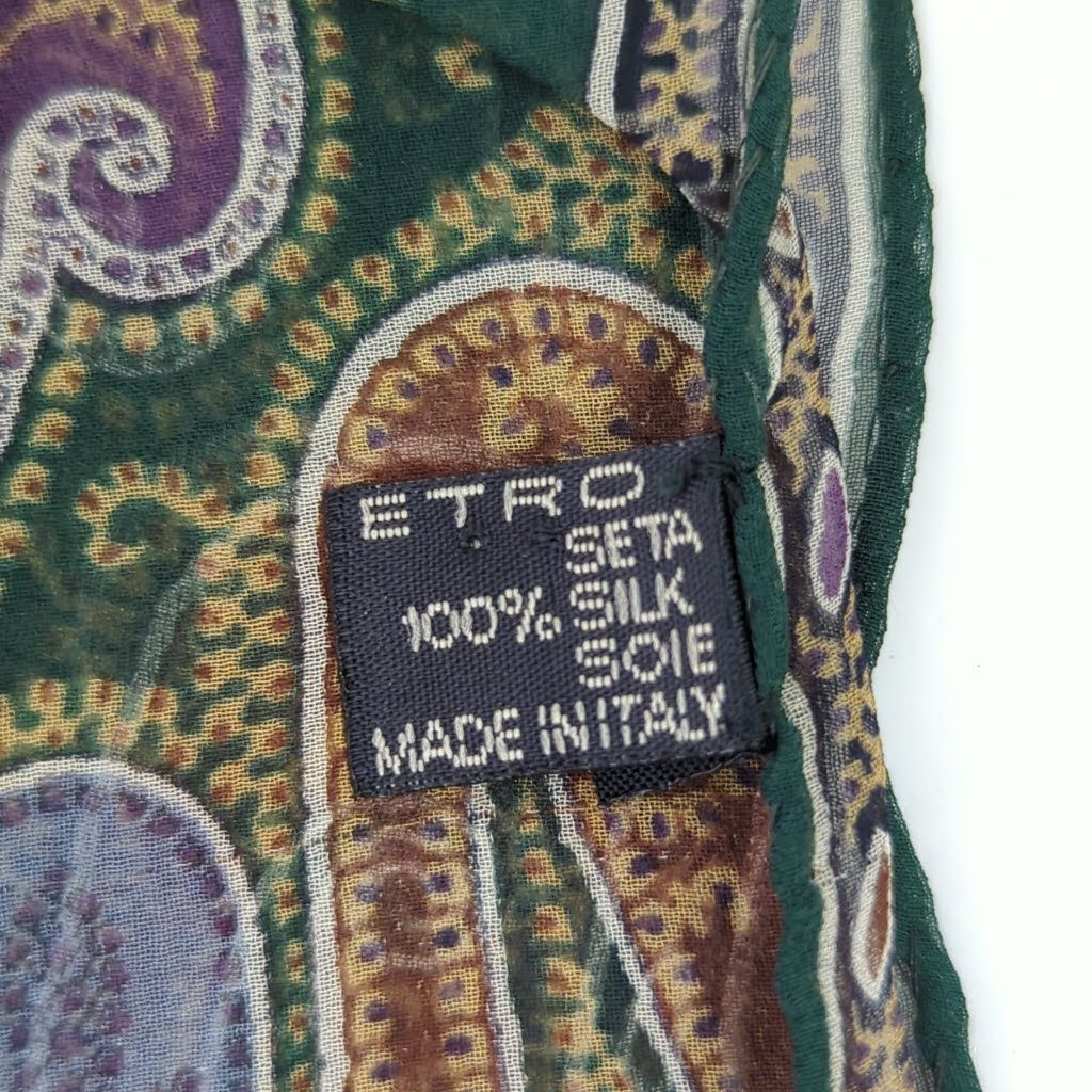 P エトロ ETRO スカーフ ストール シルク100% ペイズリー柄 緑 紫 美品