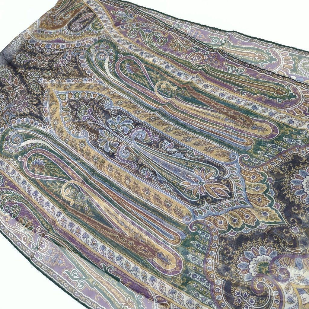P エトロ ETRO スカーフ ストール シルク100% ペイズリー柄 緑 紫 美品