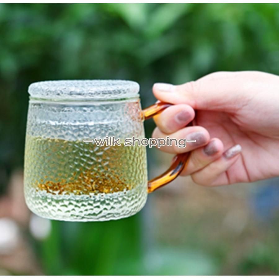 茶碗マグカップ カップ 型板グラス 石目調 取っ手付き 茶こし付き 蓋つきコップ グラス 単品 結婚祝い 引越し祝い プレゼント ギフト