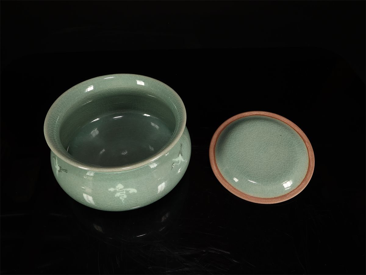 韓国人間国宝 【柳海剛】 青磁 皆具 茶器セット 4点／共箱付 未使用 美