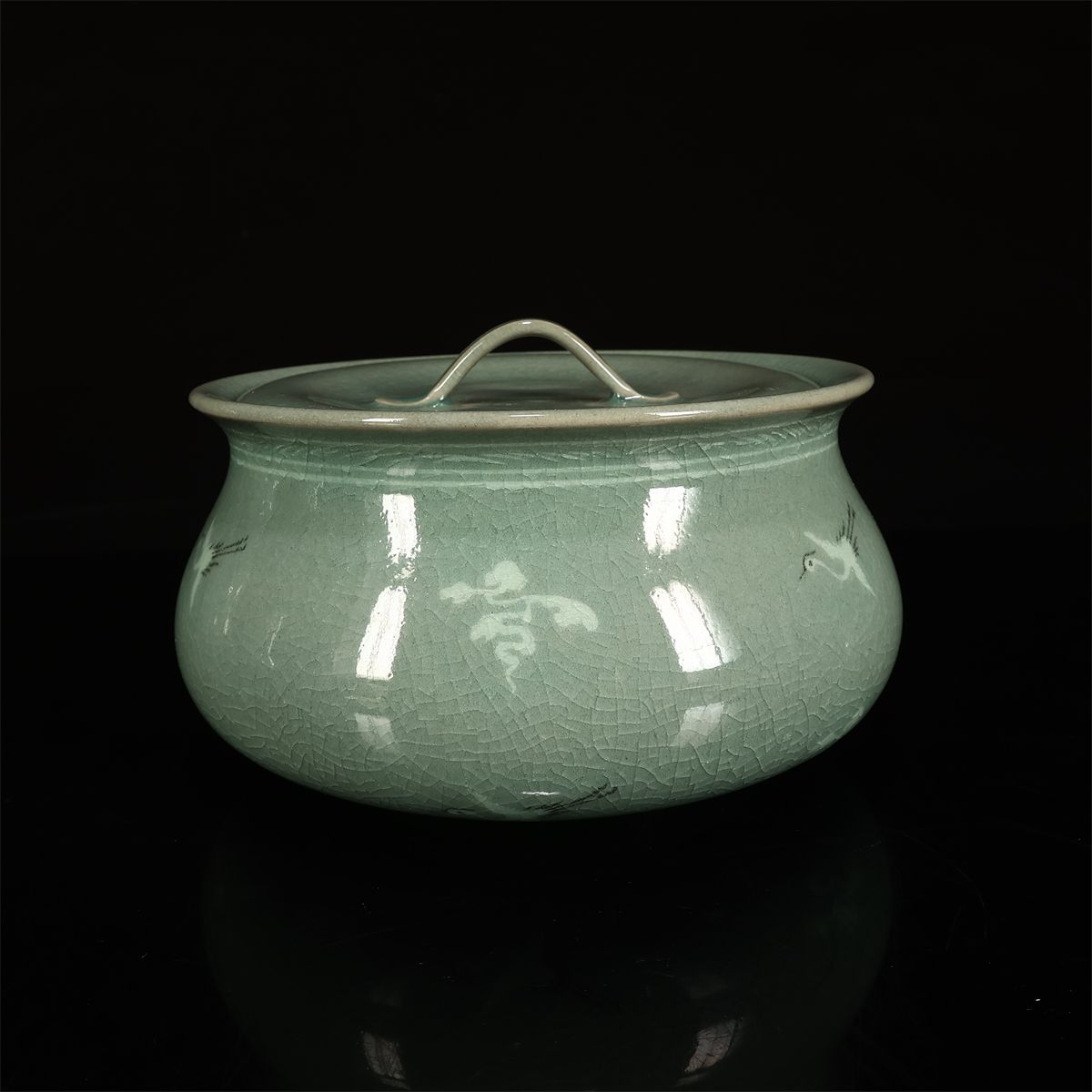 韓国人間国宝 【柳海剛】 青磁 皆具 茶器セット 4点／共箱付 未使用 美