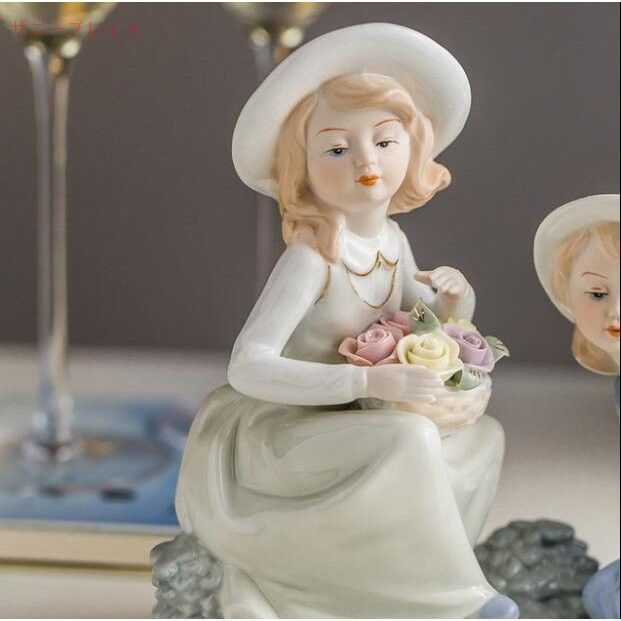 リヤドロ 可愛い女の子と犬のセラミック彫刻 陶器 人形 ワインセラー