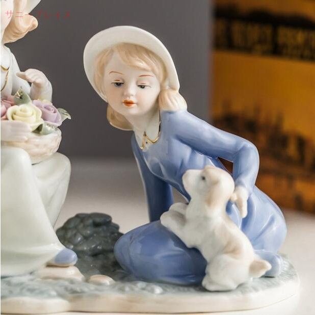 リヤドロ 可愛い女の子と犬のセラミック彫刻 陶器 人形 ワインセラー