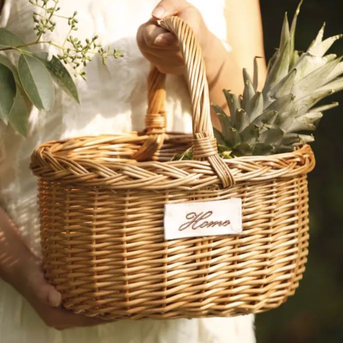 藤編柳編ウブンピクニックバスケット手提げ花かご果物摘み竹かご竹編卵