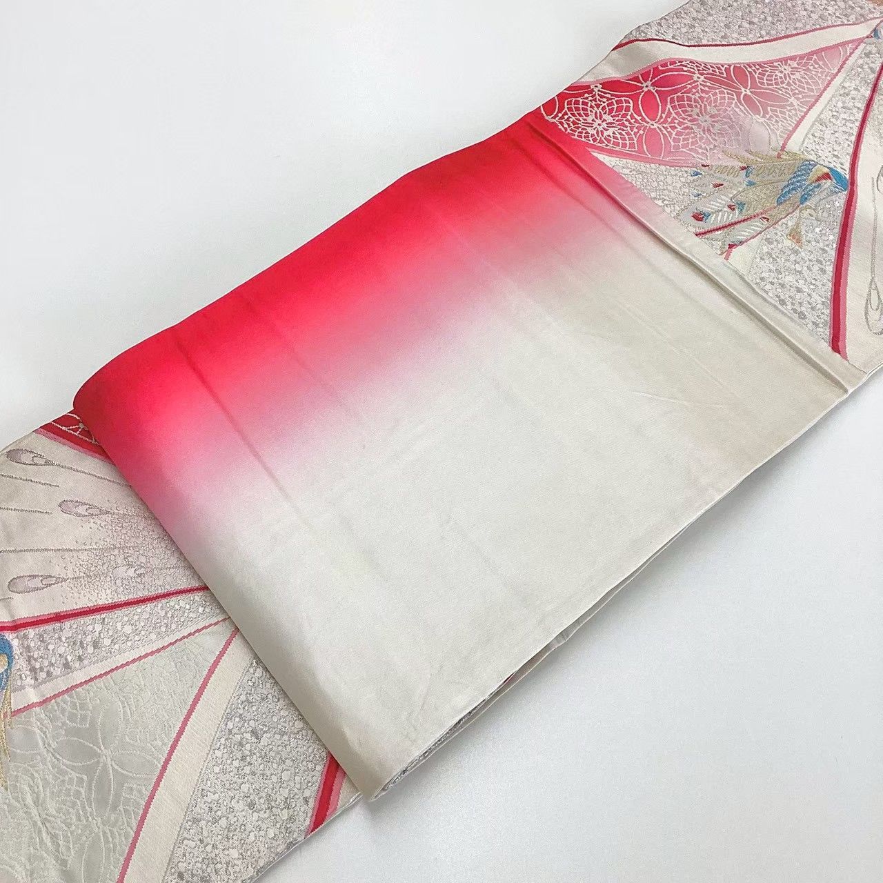 SO-406 袋帯 六通 正絹 銀箔 銀糸 金糸 孔雀 豪華 6662］袋帯 孔雀吉祥文様 刺繍 銀糸 六通 正絹 着物 フォーマル - メルカリ