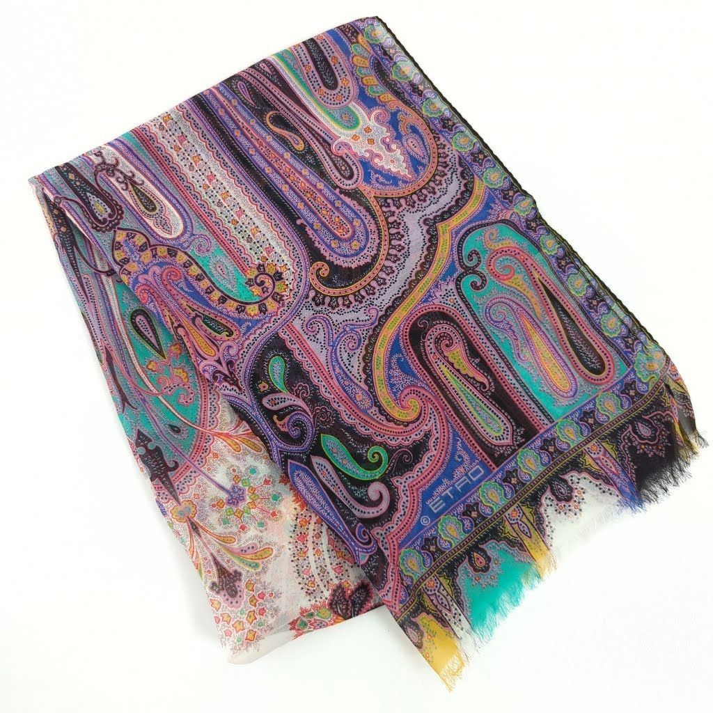 エトロ ペイズリー柄 大判ストール 正方形 カシミヤシルク エトロ ペイズリー柄 大判ストール 正方形 カシミヤシルク Q エトロ