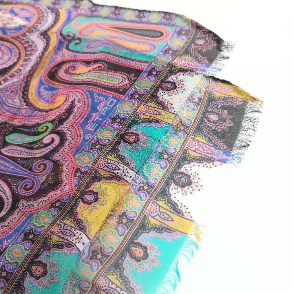 Q エトロ ETRO シルク 100% ストール スカーフ ペイズリー柄 美品 絹