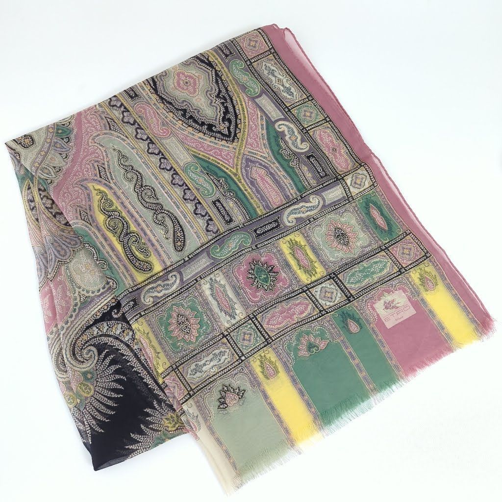 R エトロ ETRO スカーフ シルク 100% ペイズリー ピンク マルチカラー