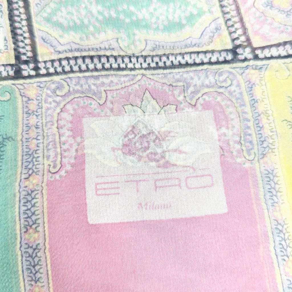 R エトロ ETRO スカーフ シルク 100% ペイズリー ピンク マルチカラー