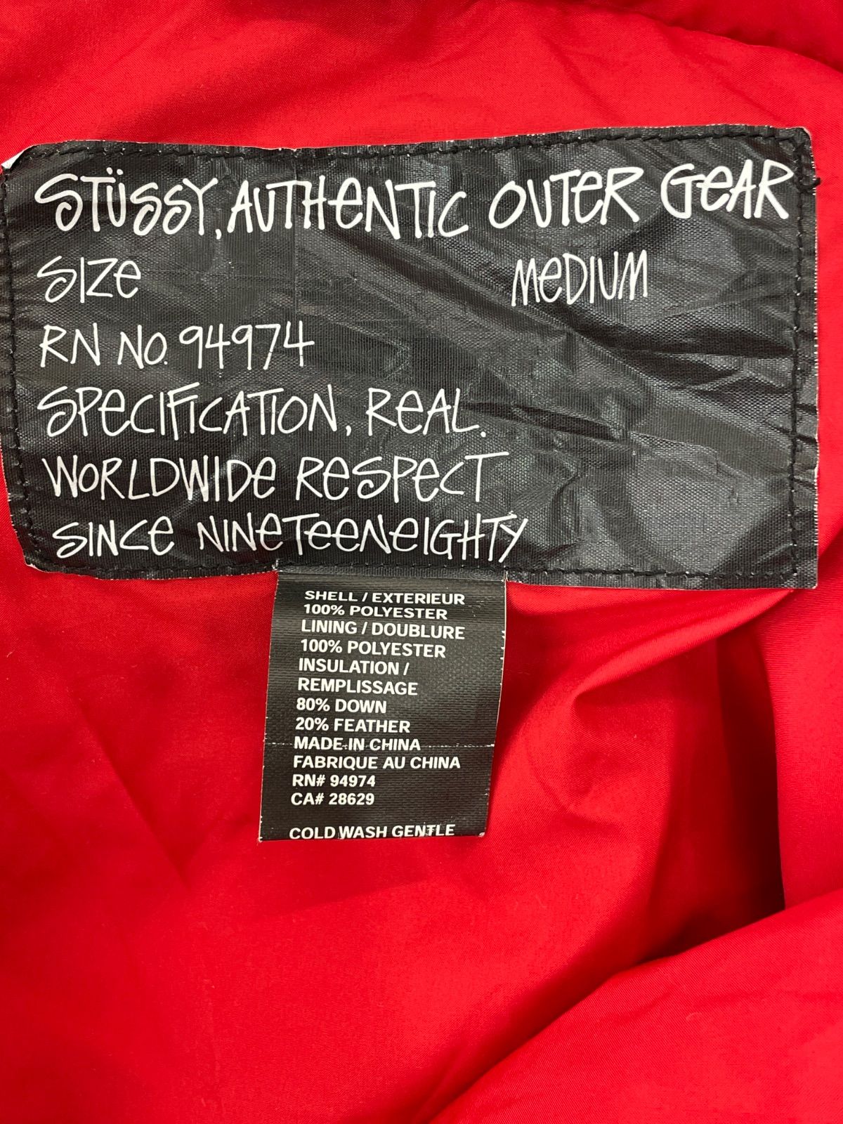 stussy 赤 ダウンジャケット アウター メンズ Mサイズ 希少 かっこいい 