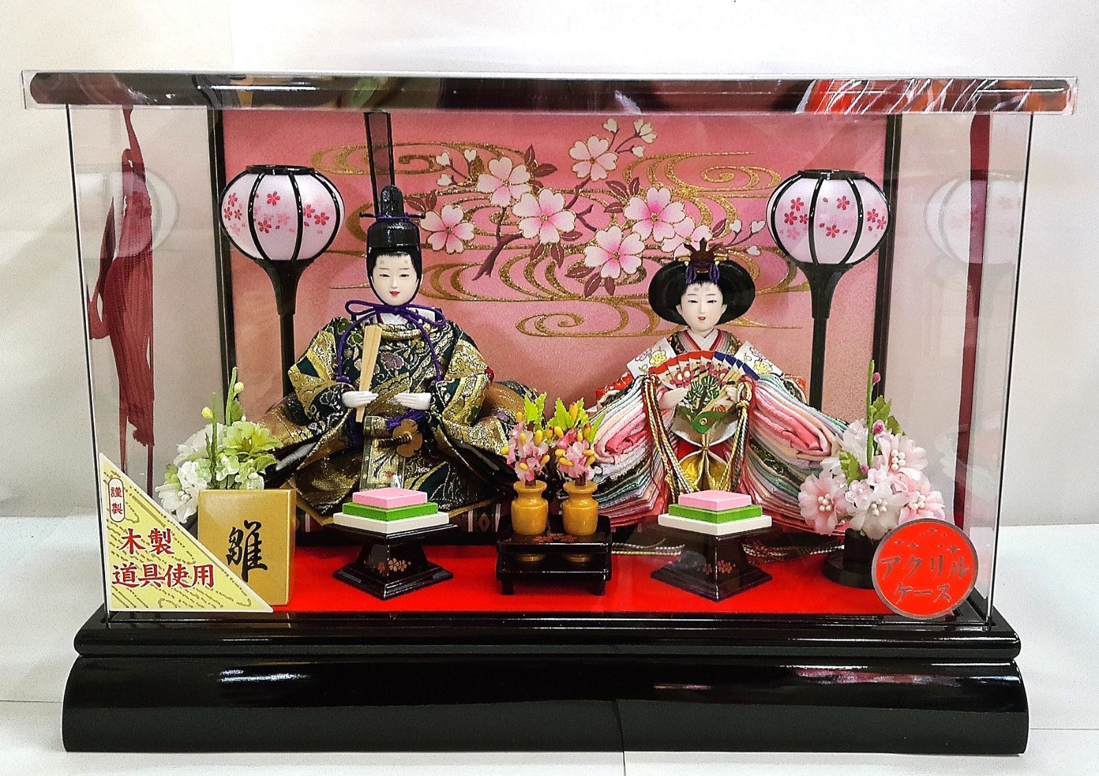 新品・雛人形 親王飾り 芥子二人 ライト付き ガラスケース入り 55800円