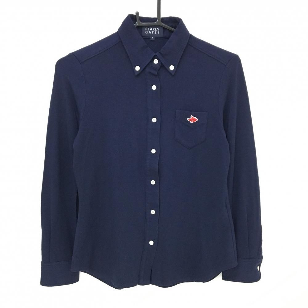 美品】パーリーゲイツ 長袖シャツ ネイビー 胸ポケット ボタンダウン