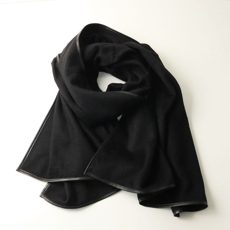 美品 アソースメレ ASAUCE MELER レザートリミング 大判カシミヤ