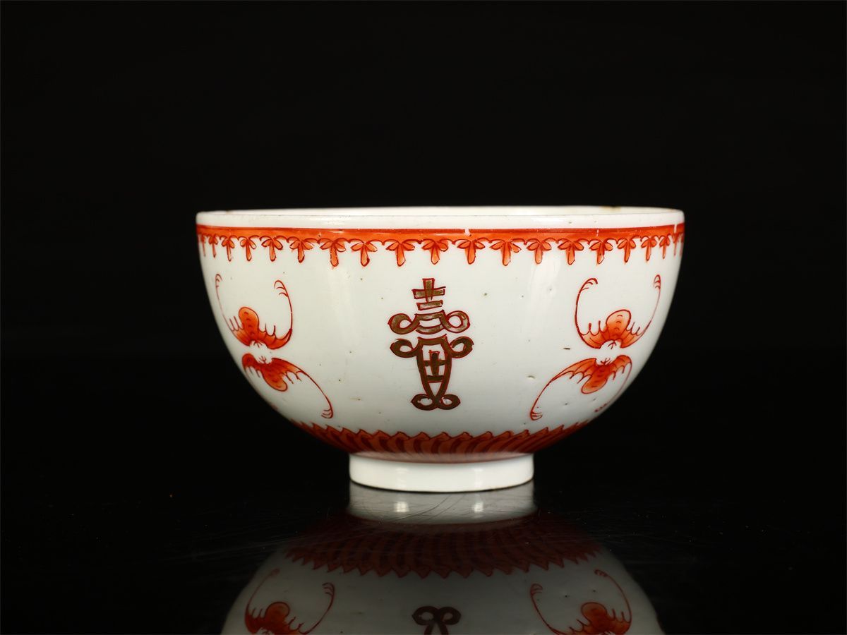 美品 唐物 【清代赤絵】 福紋 茶碗 径11.5㎝／箱付 美品I！CM958 【公式通販】