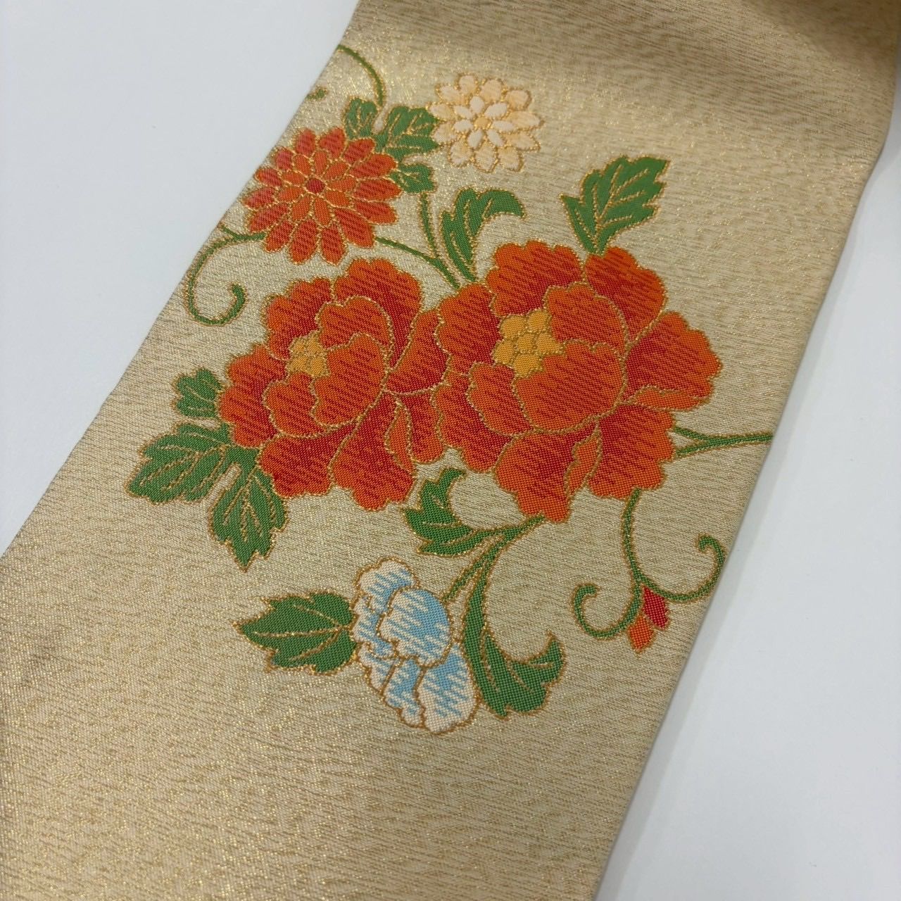 名古屋帯 華喰い鳥 花唐草 上品な織り出し 九寸 正絹 着物 MA-3292