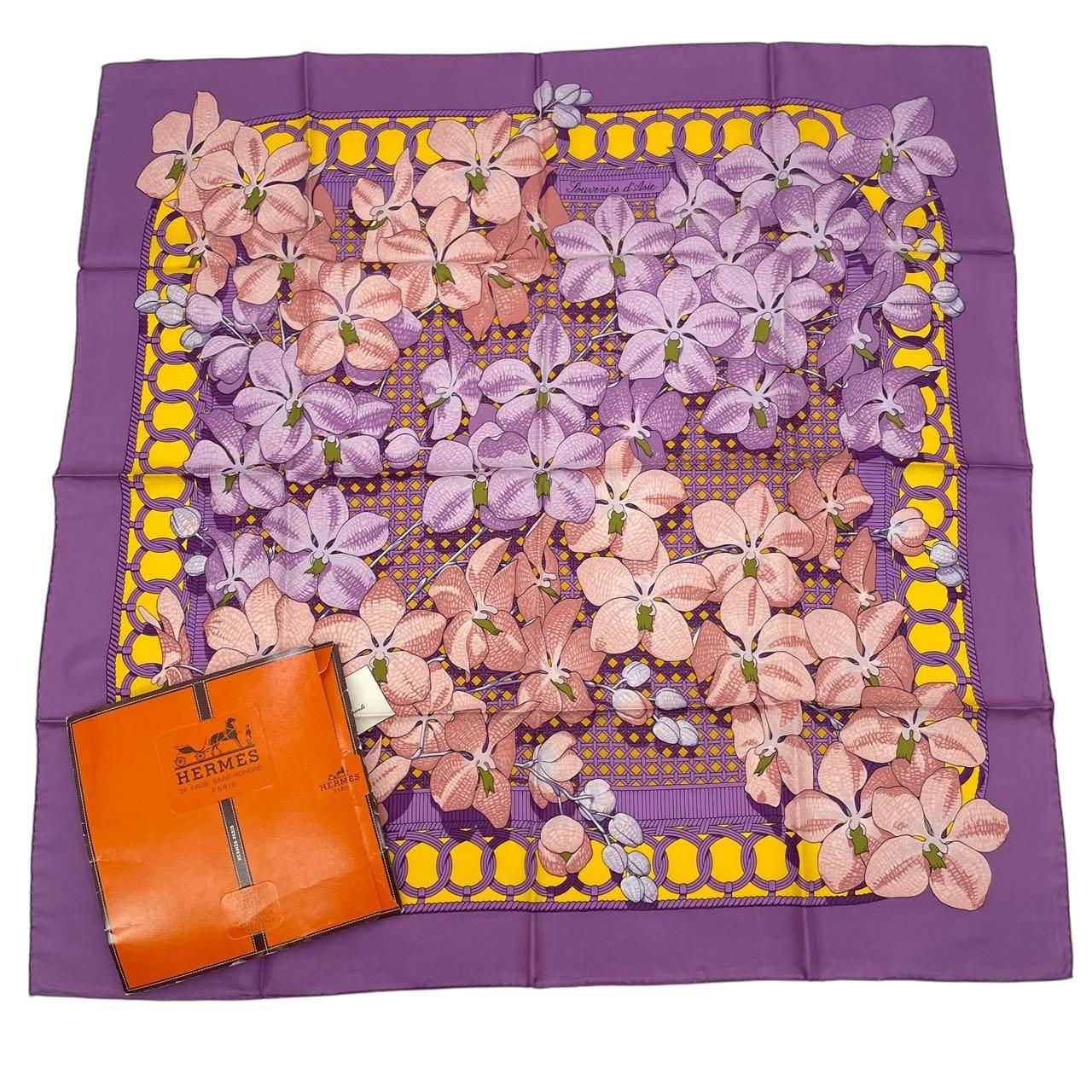 HERMES エルメス スカーフ シルク カレ90 花柄 胡蝶蘭 オーキッド HERMES エルメス スカーフ シルク カレ90 花柄 胡蝶蘭 オーキッド 美品