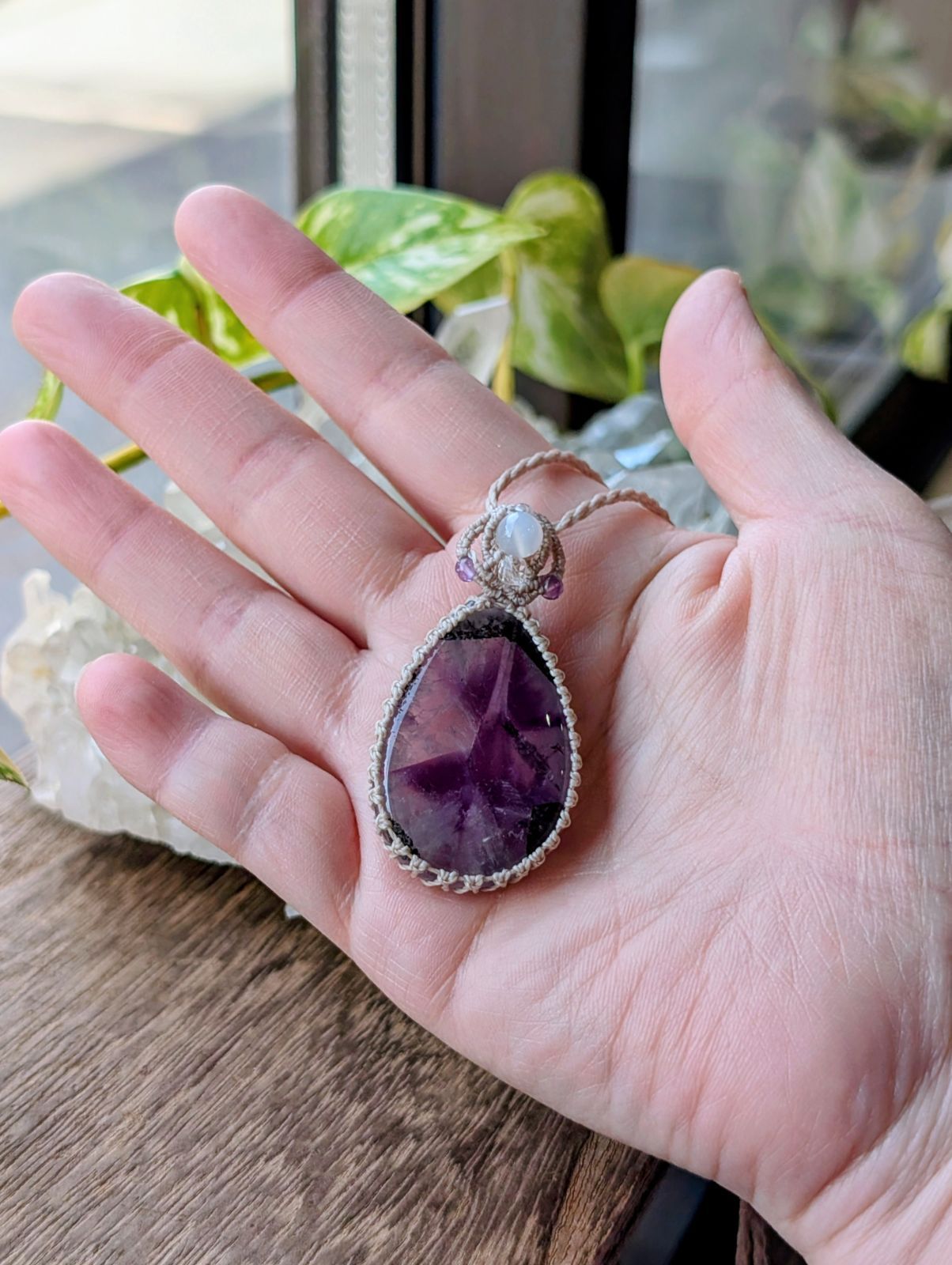 ☆トラピッチェアメジスト・アメジスト☆マクラメ編みネックレス 513