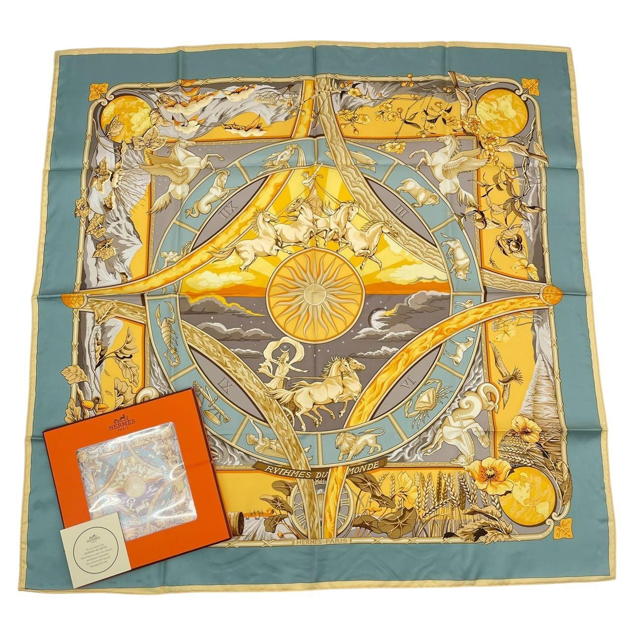 未使用品 HERMES エルメス カレ90 スカーフ シルク RYTHMES DU MONDE 