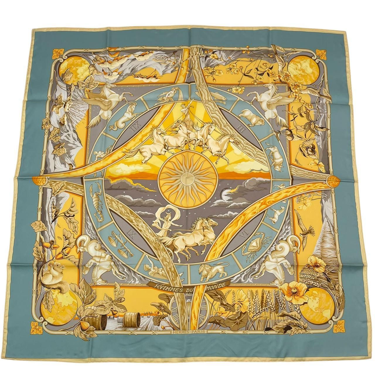 未使用品 HERMES エルメス カレ90 スカーフ シルク RYTHMES DU MONDE 