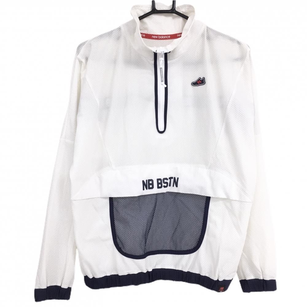 ニューバランスゴルフ ブルゾン 白×ネイビー 胸ロゴ 腹部メッシュ