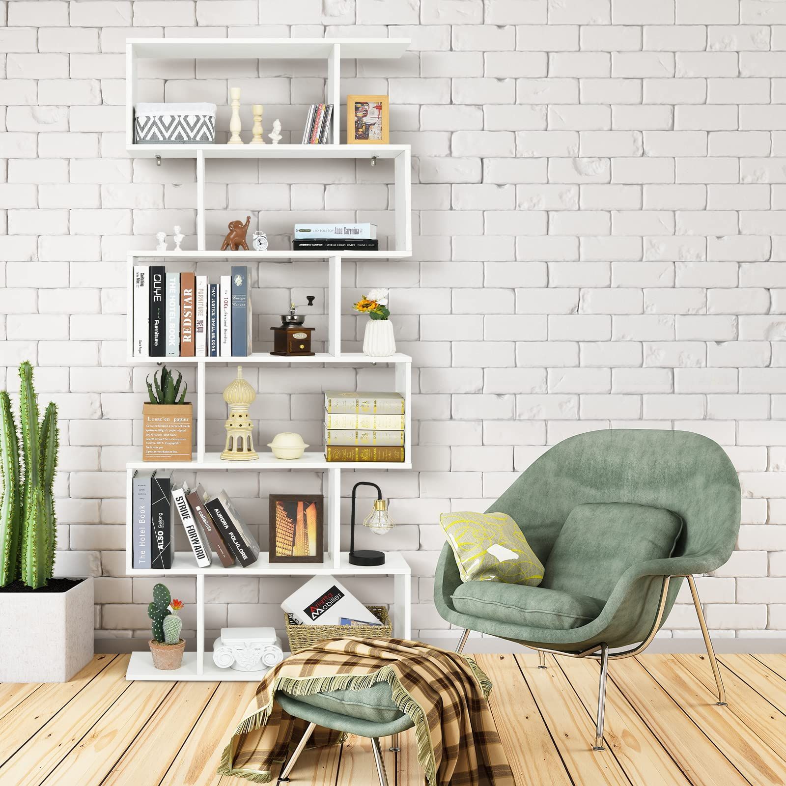 新品 GYMAX オープンシェルフ オープンラック ジグザグラック 6段 S字