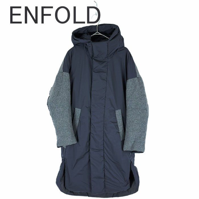 ENFOLD エンフォルド 中綿ダウンコート ネイビー×グレー 36 異