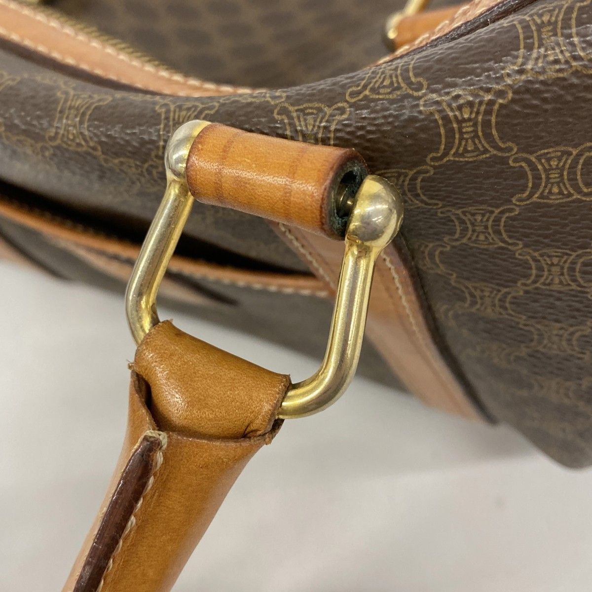 6ac2612】セリーヌ ハンドバッグ マカダム PVC ブラウン ゴールド金具  