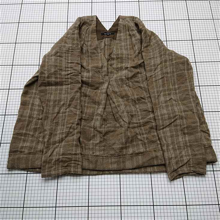 ◇ Θ パドカレ pas de calais チェック柄リネンジャケット 36 ベージュ