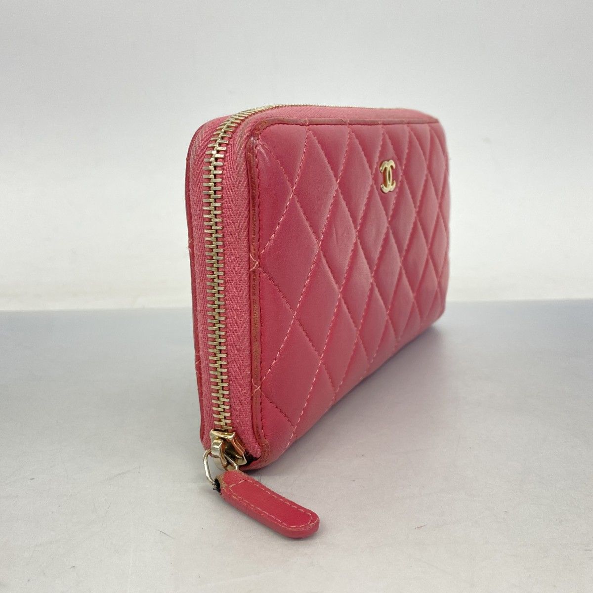 6ac2617】シャネル 長財布 マトラッセ ラムスキン ピンク ゴールド金具